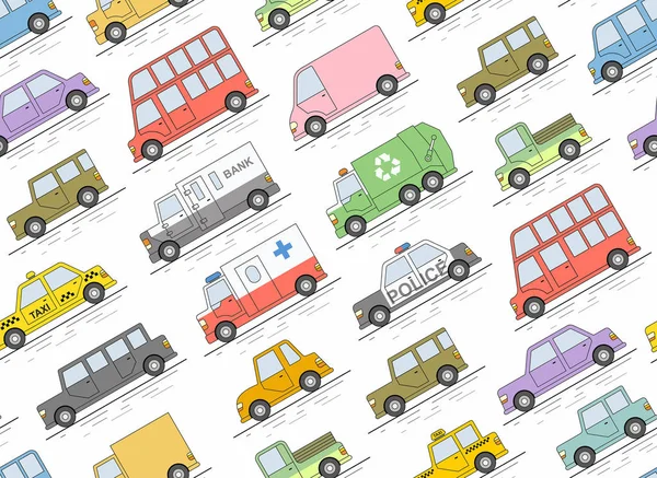 Auto Naadloze Patroon Vlakke Kleuren Stijl Vectorillustratie — Stockvector