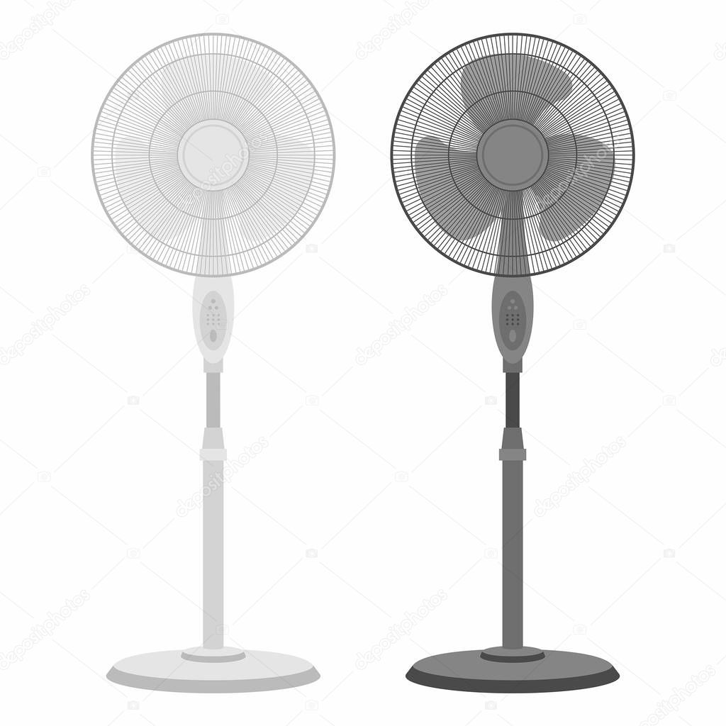 two Electric fans black and white isolated on white background