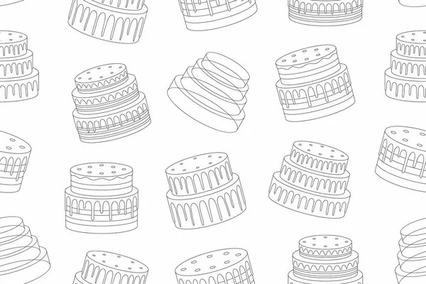 Seamless Pattern Cakes Thin Line Style Isolated White Background — Stock Vector