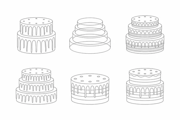 Cakes Set Thin Line Style Isolated White Background — Stock Vector