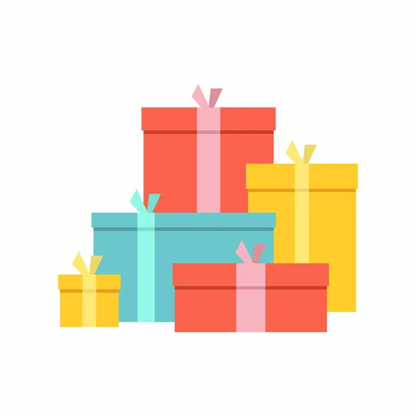 Grande Pile Boîtes Cadeaux Emballées Colorées Tas Cadeaux Des Surprises — Image vectorielle