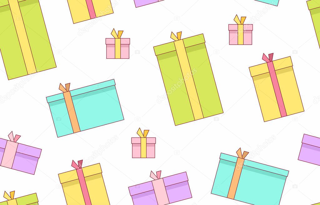 Gift boxes. presents, surprises. Seamless pattern. isolated on white background