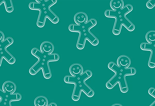 Gingerbread Man Seamless Pattern Isolated Green Background — Stock Vector