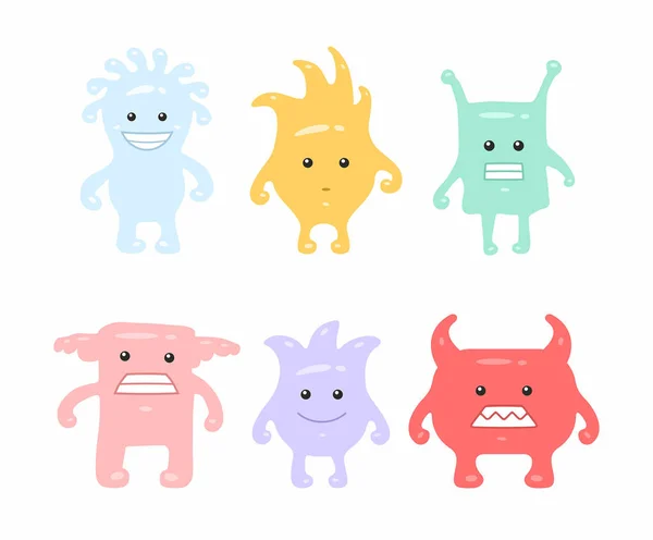 五颜六色的可爱怪兽设置 在白色背景上被隔离 — 图库矢量图片