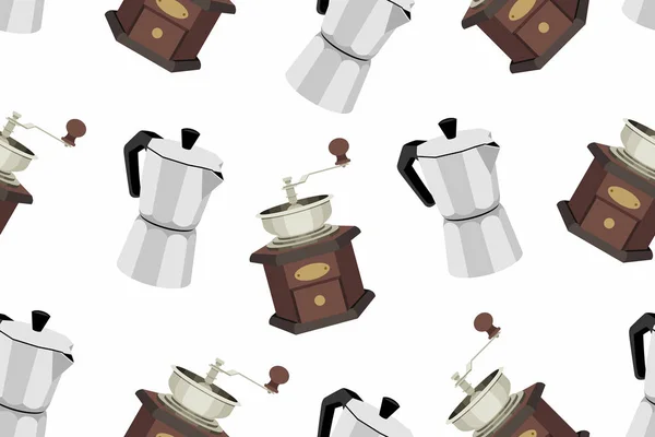 Naadloze Patroon Koffie Machines Geïsoleerd Witte Achtergrond — Stockvector