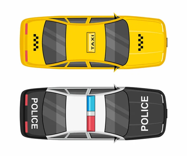 Top View Police Taxi Cars — Stock Vector