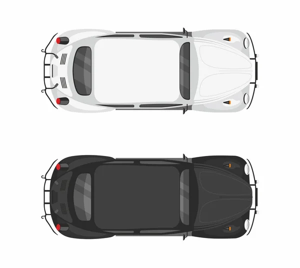 トップ ビュー つのレトロな車 白と黒 白い背景に分離 — ストックベクタ