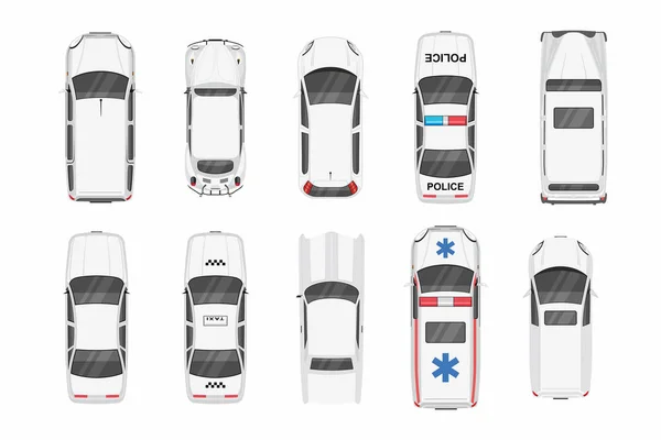 White Different Cars Top View — Vector de stoc