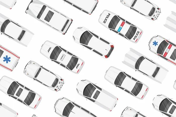 Vista Superior Coches Blancos Patrón Sin Costuras — Vector de stock