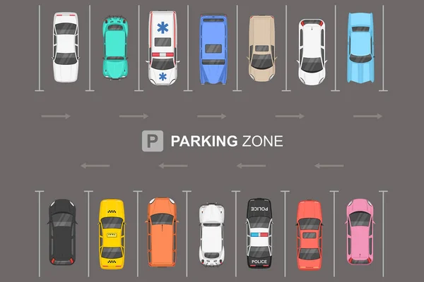 Widok Góry Innego Miasta Samochody Parking Strefa Parkowania — Wektor stockowy