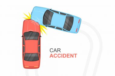 Kaza araba kazası, beyaz arka plan üzerinde üst görünümü