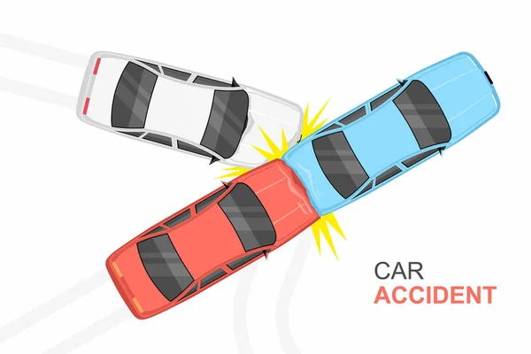 Accident Masina Accident Top Vizualizare Fundal Alb — Vector de stoc