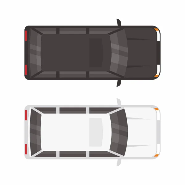 Vista Superior Dois Minivan Carro Branco Preto —  Vetores de Stock
