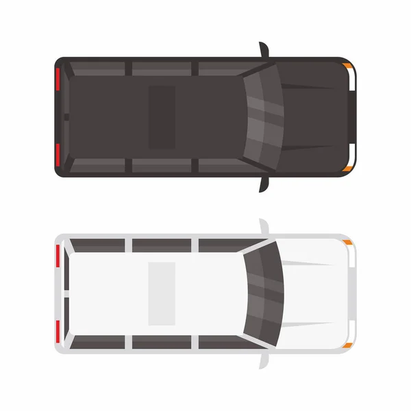 Blick Von Oben Auf Zwei Minivans Weiß Und Schwarz — Stockvektor