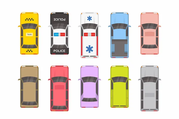 Coloridos Coches Diferentes Vista Superior — Vector de stock