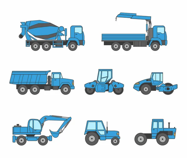 Blue Construction Machines Icons Set — Stock Vector