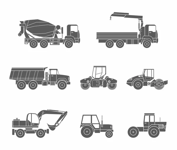 Construction Machines Icons Set Silhouette — Stock Vector