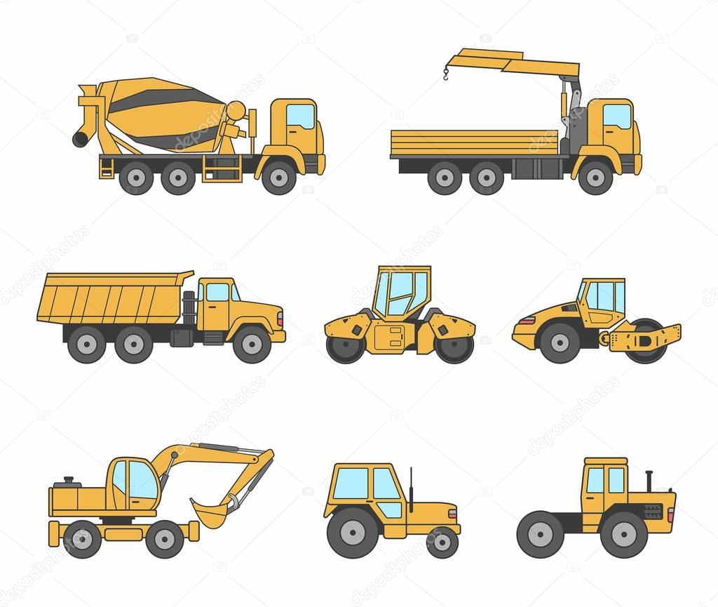 yellow Construction machines icons set