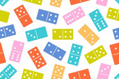 Beyaz arka plan üzerinde renkli Seamless Modeli domino taşları. Masa oyunu