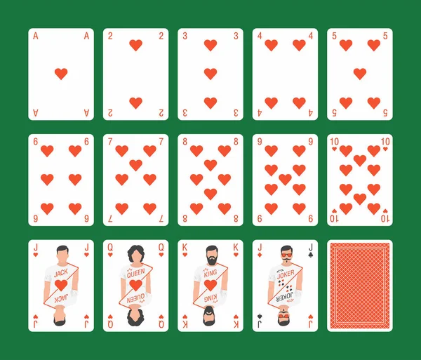 Playing Cards Hearts Suit Back Green Background — Stock Vector