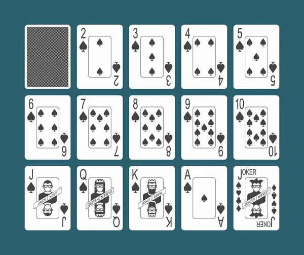 Spielkarten Der Pik Farbe Und Rückseite Auf Blauem Hintergrund — Stockvektor
