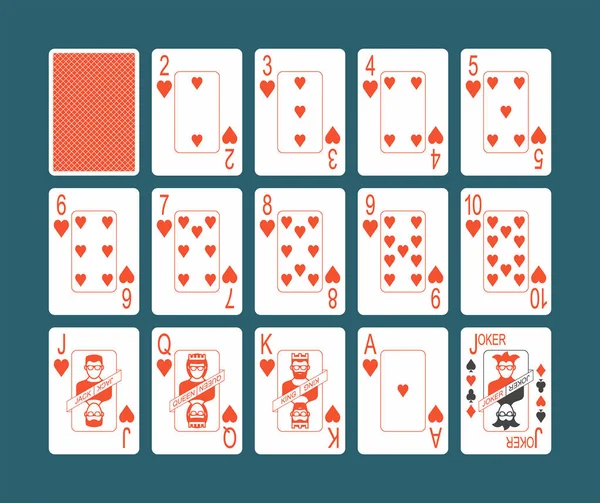 Speelkaarten Harten Passen Terug Blauwe Achtergrond — Stockvector