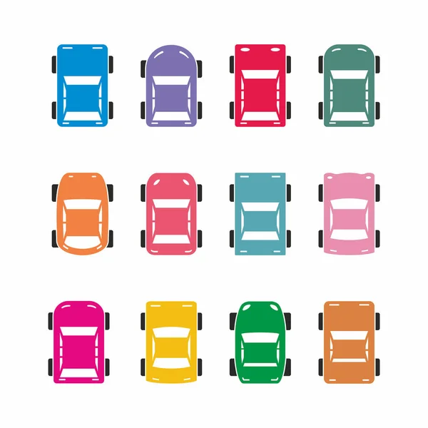 Conjunto Iconos Coches Colores Vista Superior Aislado Sobre Fondo Blanco — Vector de stock