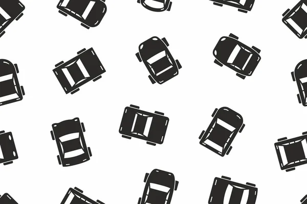 Naadloze Patroon Met Zwarte Auto Pictogrammen Bovenaanzicht Geïsoleerd Witte Achtergrond — Stockvector