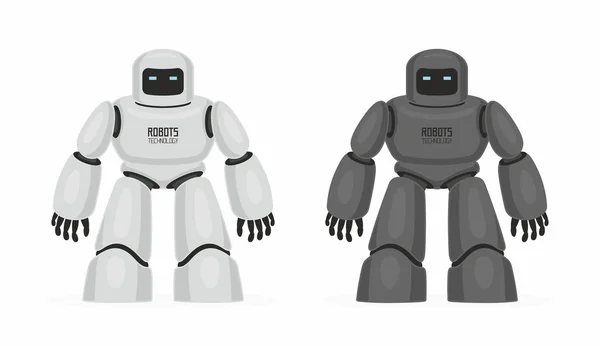 Deux Robots Blanc Noir Isolé Sur Fond Blanc — Image vectorielle