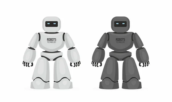 Dva Roboti Bílá Černá Izolované Bílém Pozadí — Stockový vektor