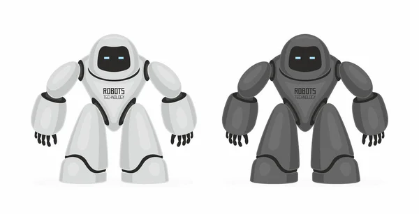 Dos Robots Blanco Negro Aislado Sobre Fondo Blanco — Archivo Imágenes Vectoriales