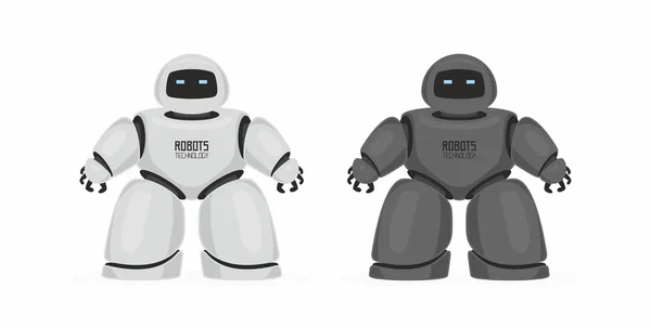 Deux Robots Blanc Noir Isolé Sur Fond Blanc — Image vectorielle