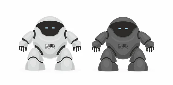 Dos Robots Blanco Negro Aislado Sobre Fondo Blanco — Archivo Imágenes Vectoriales