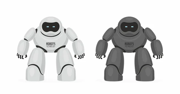 Deux Robots Blanc Noir Isolé Sur Fond Blanc — Image vectorielle