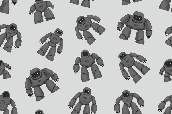 Seamless Pattern Black Different Robots Isolated Gray Background — Stock Vector