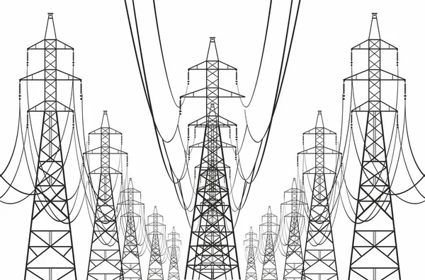 Beyaz Arka Plan Üzerinde Elektrik Hatları — Stok Vektör
