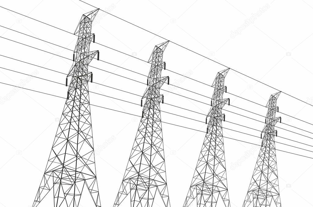 Electric power lines on white background