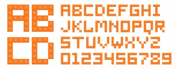 白い背景で隔離の数字とオレンジ色のレンガのおもちゃアルファベット — ストックベクタ