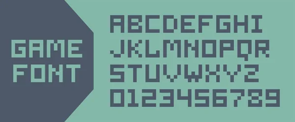 Pixel Videospiel Alphabet Buchstaben Und Zahlen Isoliert Auf Weißem Hintergrund — Stockvektor