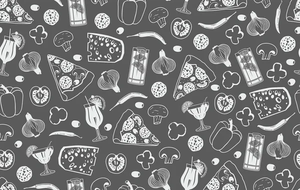 Бесшовный Рисунок Пиццы Изолированы Черном Фоне — стоковый вектор