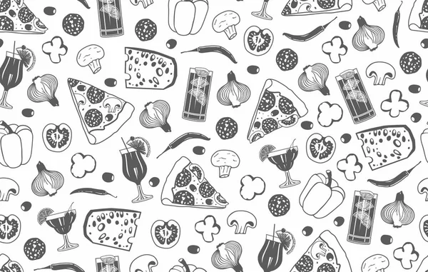 Seamless Pattern Pizza Isolated White Background — Stock Vector