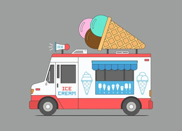 Ice Cream Truck Sklep Mobilny Płaski Białym Czarnym Tle — Wektor stockowy