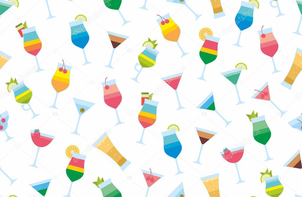 Seamless pattern with cocktails. flat style. isolated on white background