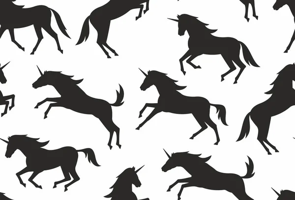 Seamless Pattern Unicorns Silhouettes Flat Style Isolated White Background — Stock Vector