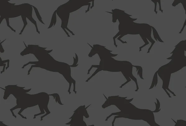 Seamless Pattern Black Unicorns Silhouettes Flat Style Isolated Black Background — Stock Vector