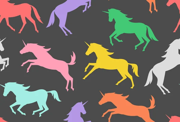 Patrón Sin Costuras Con Siluetas Unicornios Coloridos Estilo Plano Aislado — Archivo Imágenes Vectoriales