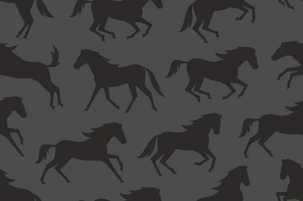 Seamless Pattern Black Horses Silhouettes Flat Style Isolated Black Background — Stock Vector