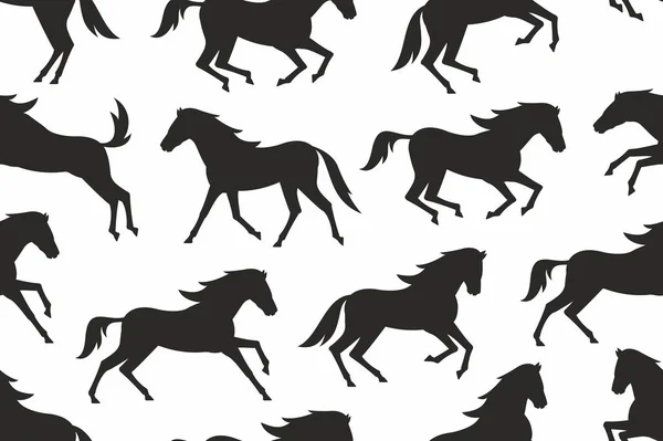 Seamless Pattern Horses Silhouettes Flat Style Isolated White Background — Stock Vector