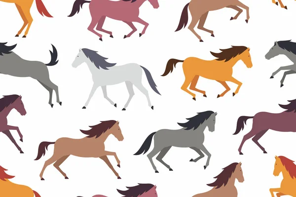 Seamless Pattern Colorful Horses Flat Style Isolated White Background — Stock Vector