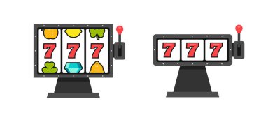 777 Slot makinesi seti. Kumarhane Vegas oyunu. beyaz arkaplanda izole 